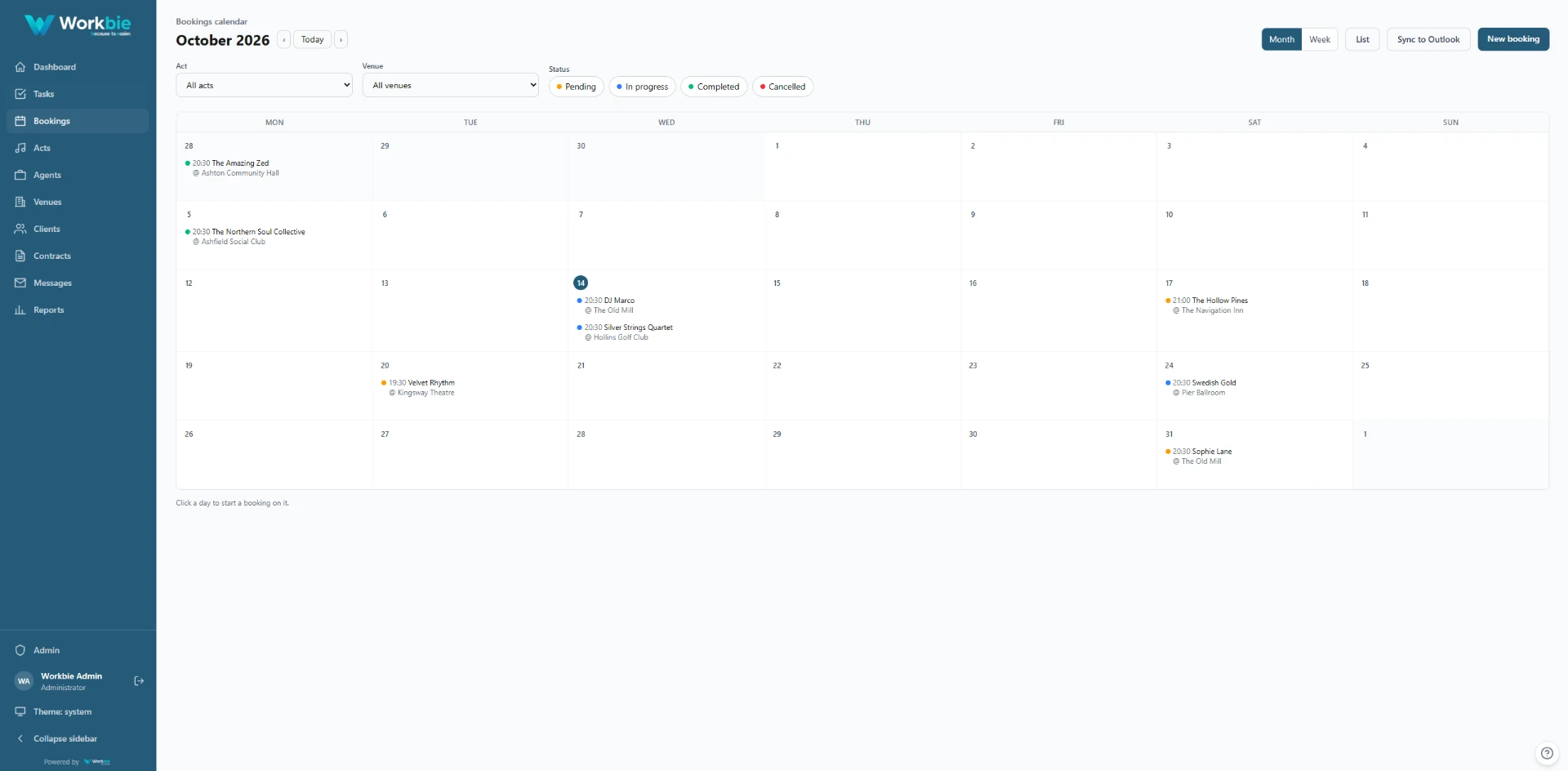 Workbie Version 2 planning view — example configuration